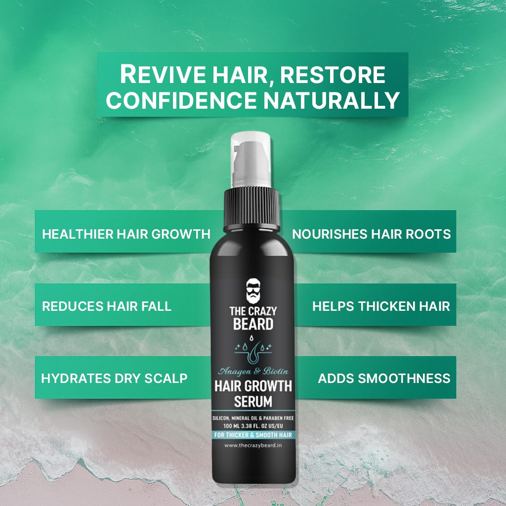The Crazy Beard Hair Growth Serum – Strengthening & Nourishing Hair Serum for Thicker-Looking Hair 100ml– Lightweight Daily Use Formula