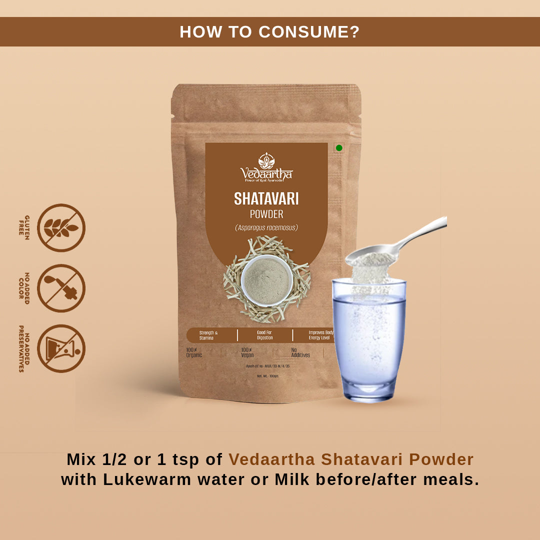 Vedaartha Satavari Powder – Organic Shatavari Root Powder for Women’s Health & Hormonal Balance – 100% Natural Ayurvedic Herbal Supplement