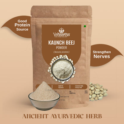 Vedaartha Kauch Beej Powder – Organic Kapikacchu (Mucuna Pruriens) Seed Powder for Energy, Vitality & Men’s Wellness – 100% Natural Ayurvedic Supplement