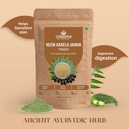 Vedaartha Neem, Karela & Jamun Powder – Organic Herbal Blend for Blood Sugar Support & Wellness – 100% Natural Ayurvedic Supplement