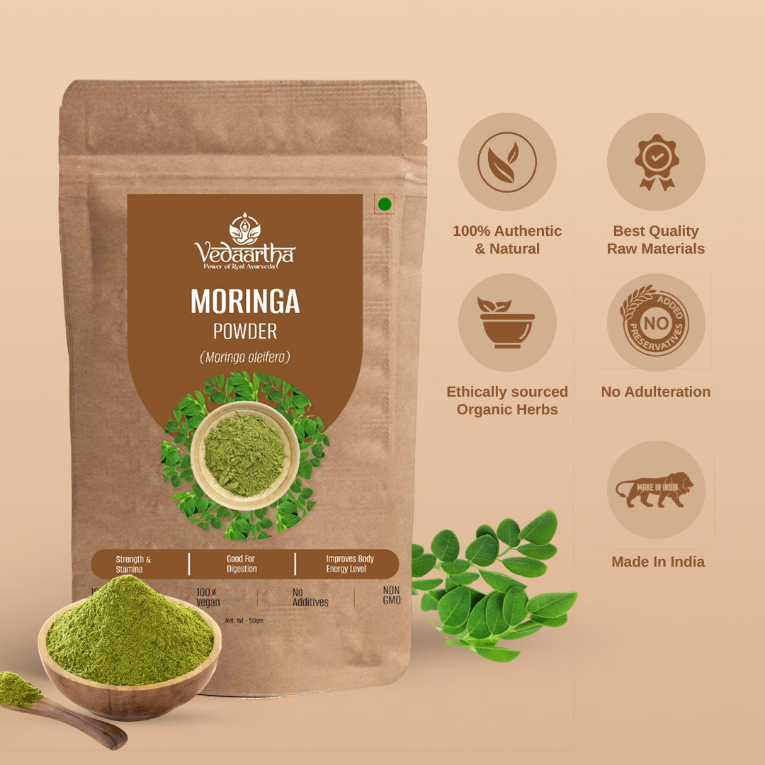 Vedaartha Moringa Powder – Organic Moringa Leaf Powder for Energy, Immunity & Wellness – 100% Natural Ayurvedic Herbal Supplement
