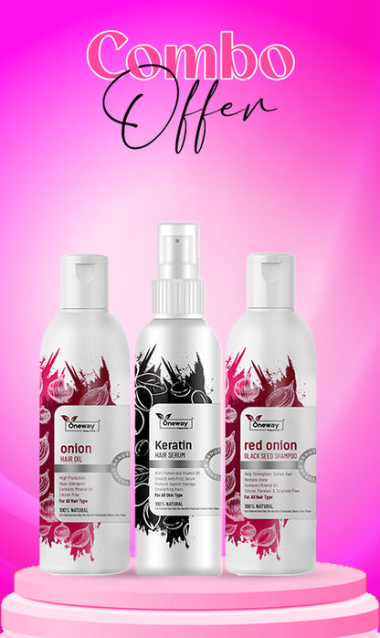 Onion Hair Care Combo – Hair Oil, Shampoo & Keratin Serum (100ml Each)
